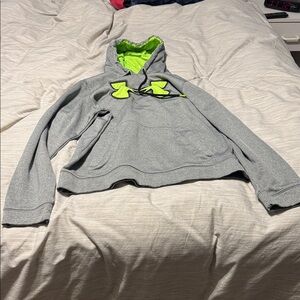 Under Armour Logo Front Gray and Lime Green Hoodie Sz M